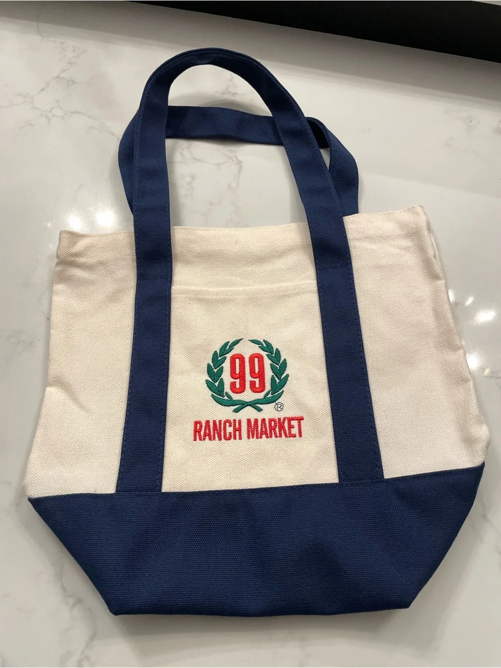 Two-Tone Canvas Tote Bag in Navy and Cream
